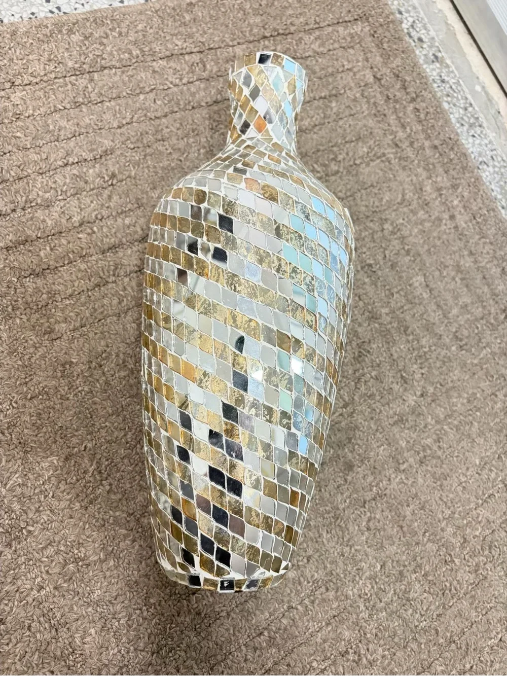 Decorative Mosaic Floor Vase in Gold and Silver